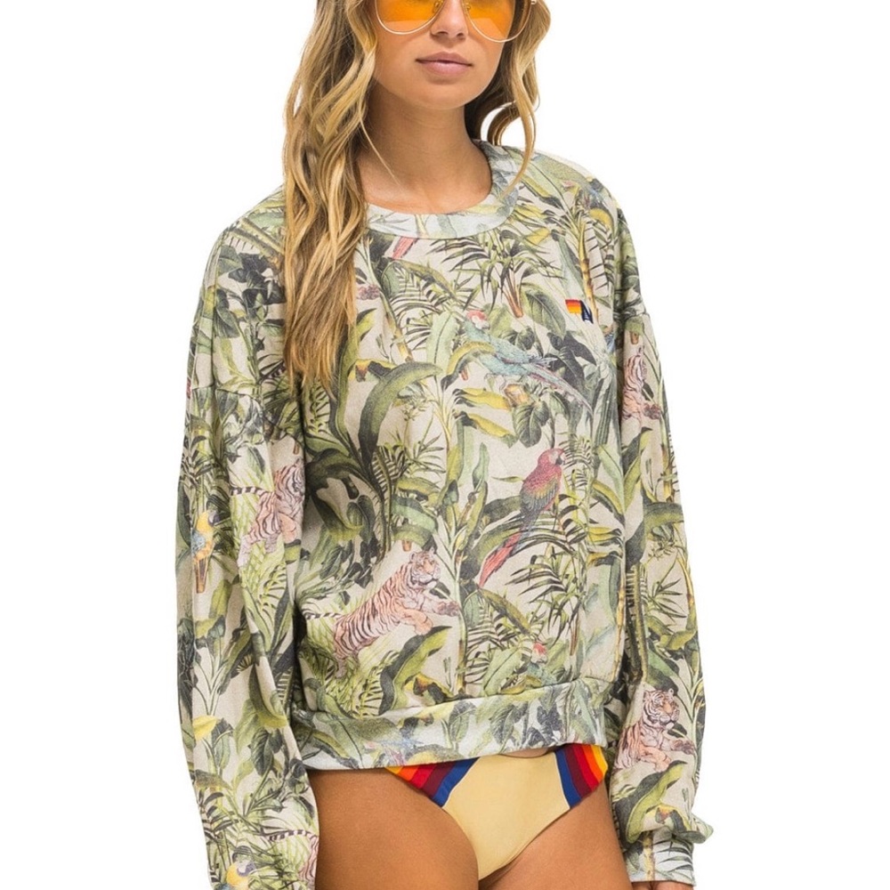 Aviator Nation Jungle Relaxed Crew sweatshirt - sand sz medium